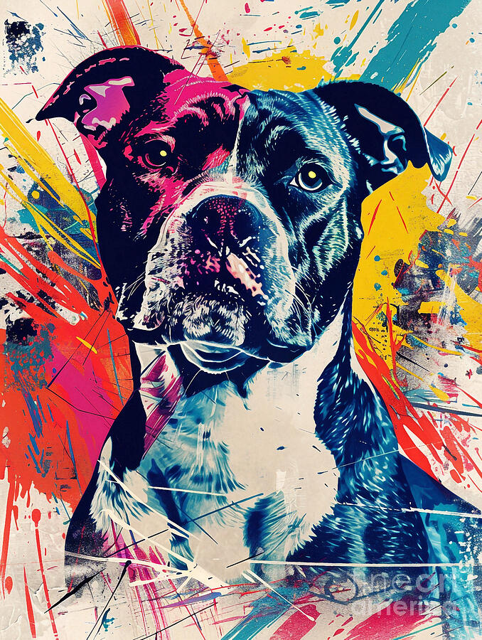 Abstract Drawing - Animal image of Staffordshire Bull Terrier Dog #2 by Clint McLaughlin