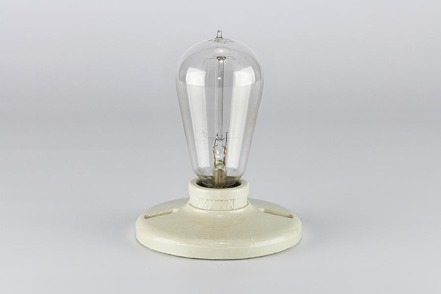 Antique Light bulb in porcelain socket #3 Photograph by Jack R Perry