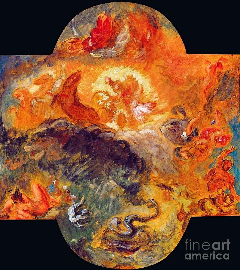 Apollo slays Python #2 Painting by Eugene Delacroix