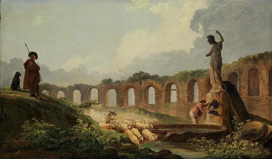 Aqueduct in Ruins #2 Painting by Hubert Robert