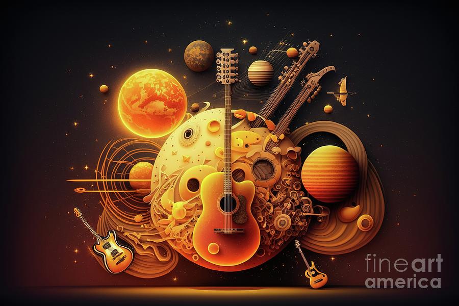 Art design of music instruments like violins, in outer space wit ...