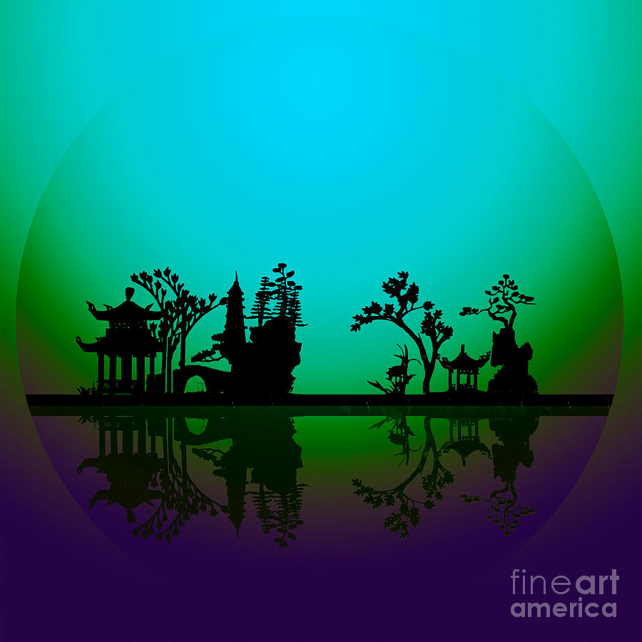 Asian Night Silhouettes #2 Digital Art by Bruce Rolff