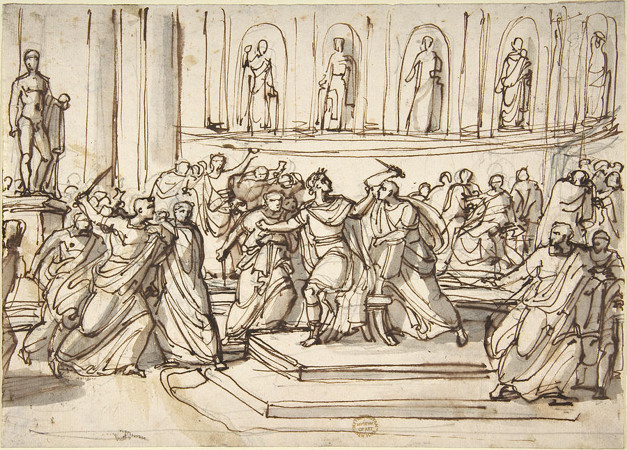 Assassination of Julius Caesar #3 Drawing by Vincenzo Camuccini