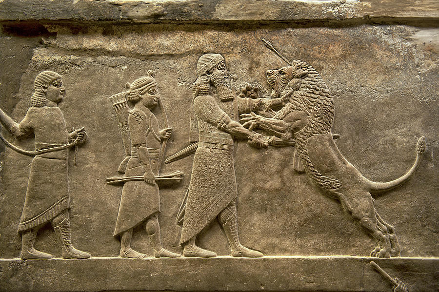 Assyrian Relief Panel Of Ashurnasirpal Lion Hunting Bc