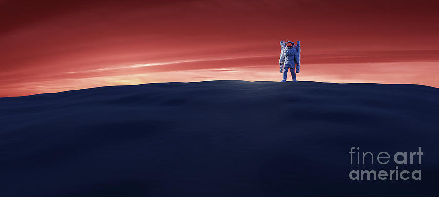 Astronaut Doing Space Walk And Explore A Distant Planet Such As Mars. Photograph