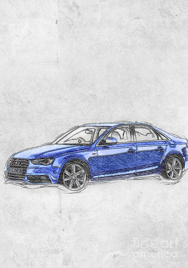 Audi A4 Audi Blue Luxury Mixed Media By Ola Kunde - Fine Art America