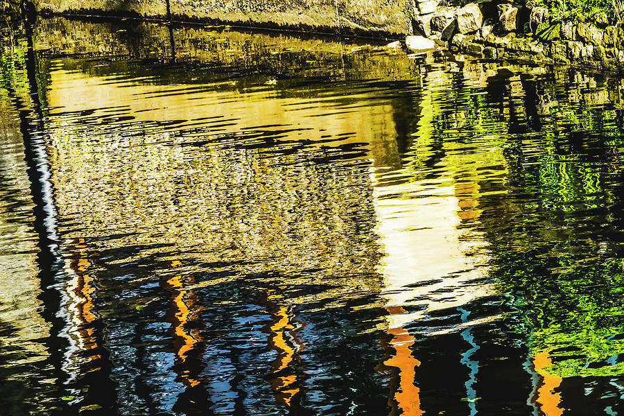 Abstract Photograph - Aure River Reflection Abstract Bayeux Center Normandy France #2 by William Perry