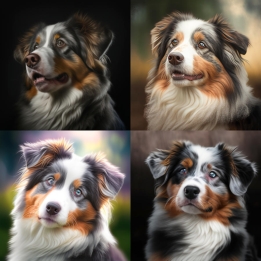 Australian Shepherd Dog Portrait Mixed Media by Stephen Smith Galleries