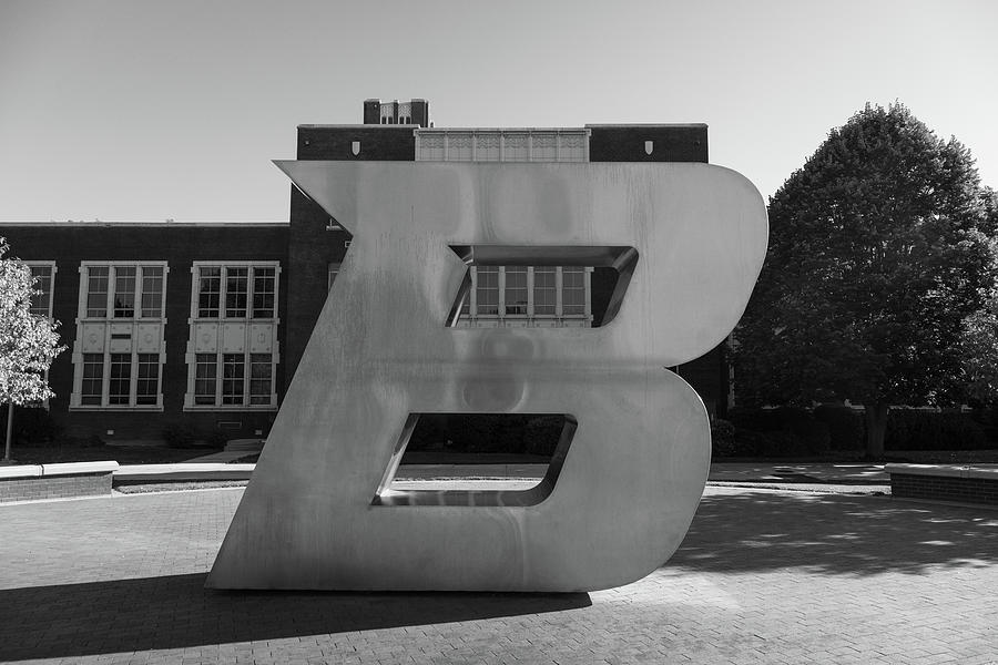 B statue at Boise State University in black and white #2 Photograph by Eldon McGraw