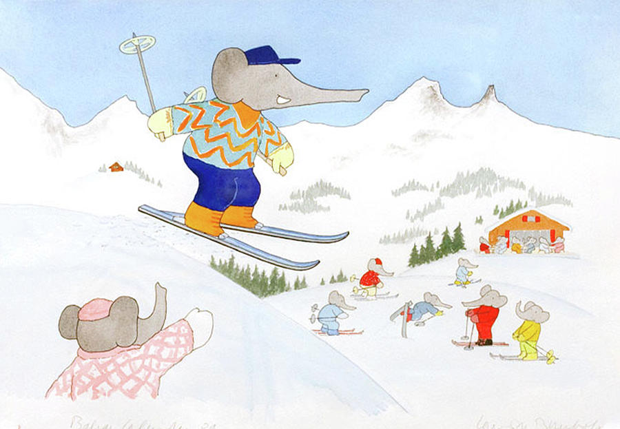 Babar goes skiing Painting by Jean de Brunhoff - Fine Art America