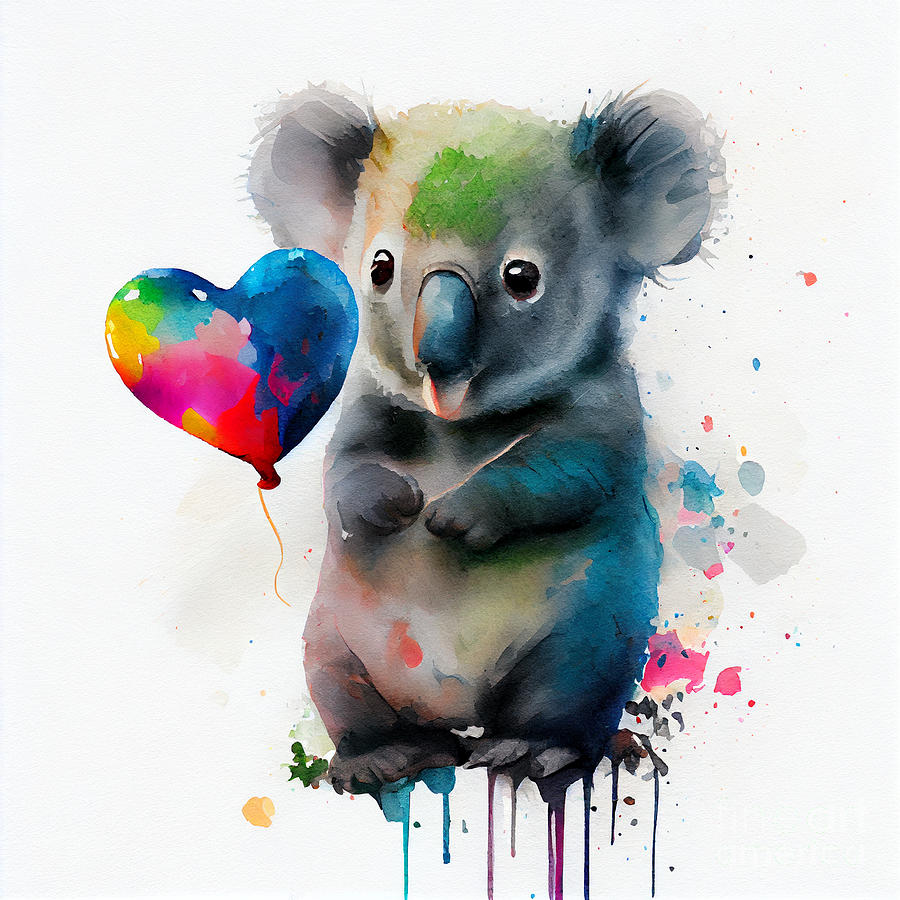 Fantasy Digital Art - Baby  Koala  with  Heart  Shaped  Balloons  abstract  by Asar Studios #2 by Celestial Images