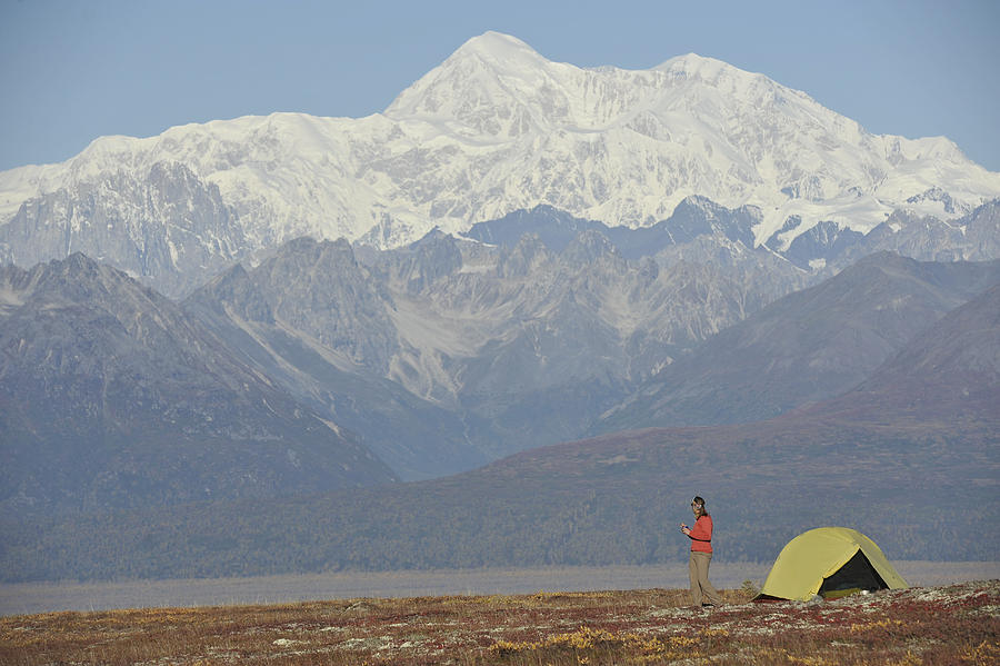 Backpacker camping on Kesugi Ridge Trail in Denali State Park, Alaska. #2 Photograph by HagePhoto