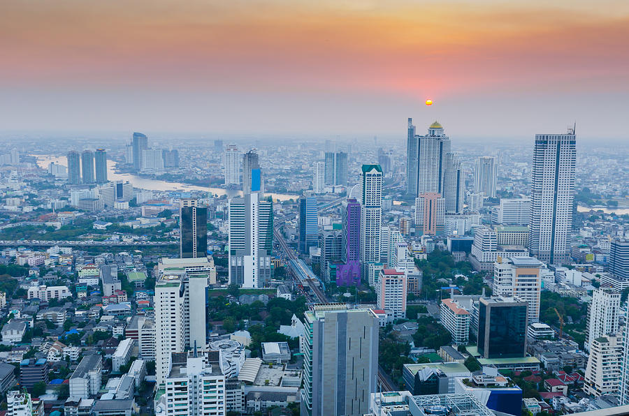 Bangkok Cityscape, Business district with high building at dusk (Bangkok, Thailand) #2 Photograph by Primeimages