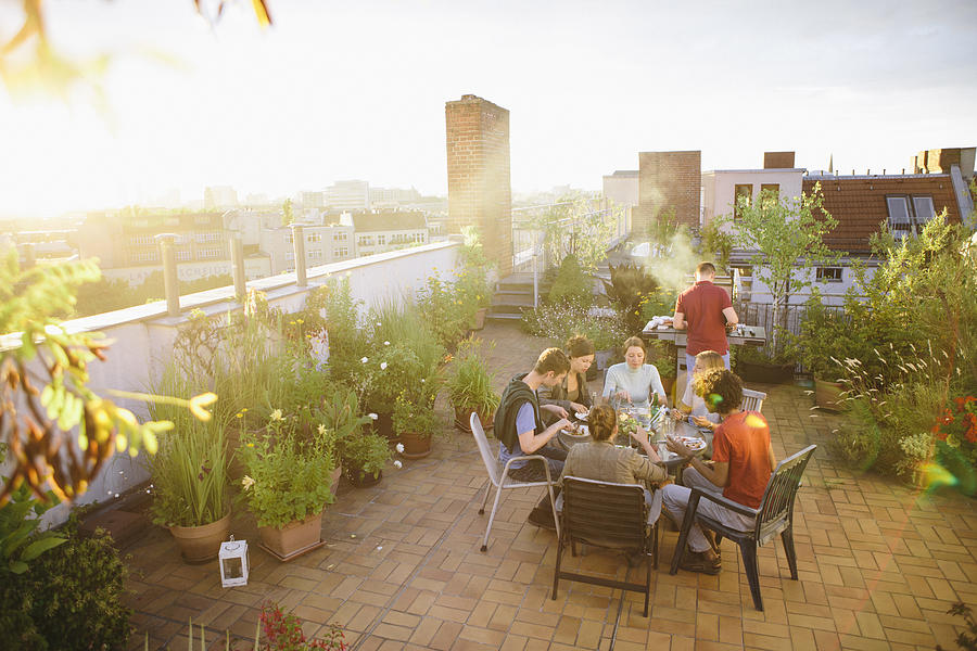 Barbecue, Roof Garden, Medium Group Of People, Summer, Party, #2 Photograph by Fotografixx