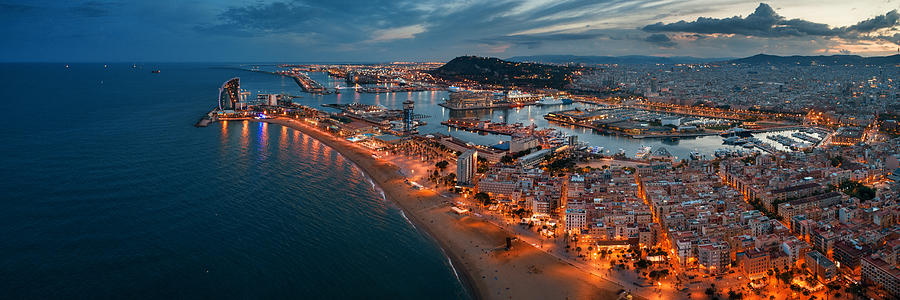 Barcelona Coast aerial night view  #2 Photograph by Songquan Deng