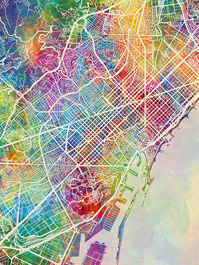 Barcelona Spain City Map #2 Digital Art by Michael Tompsett