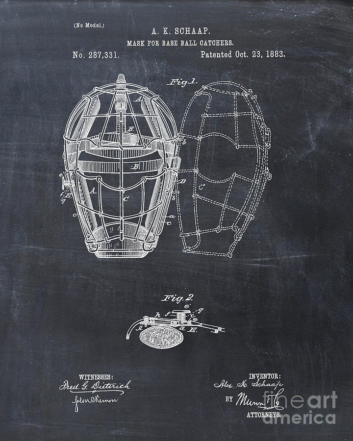 Baseball Catchers Mask Decor Baseball Catcher Patent Print 