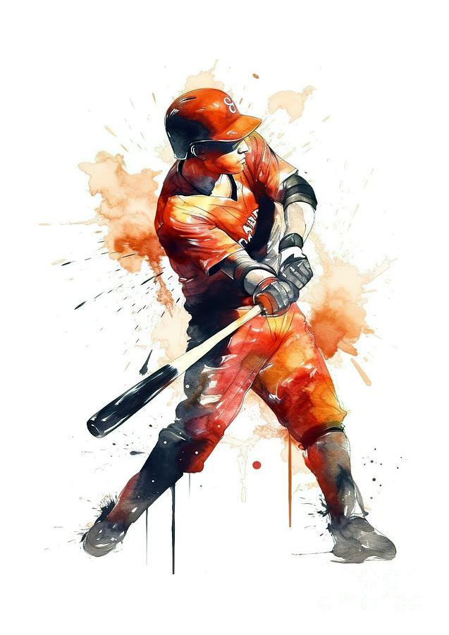 Baseball Player In Action During Colorful Paint Splash. Digital Art
