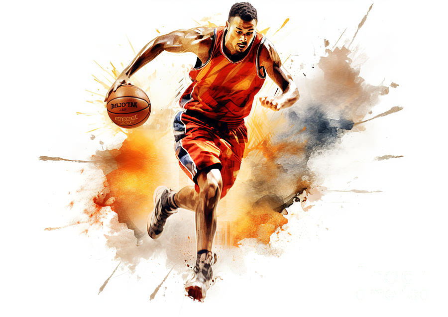 Basketball watercolor splash player in action. #2 Digital Art by Odon Czintos