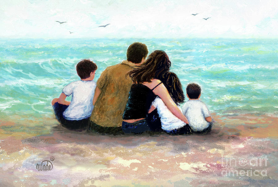 Beach Family three children #2 Painting by Vickie Wade