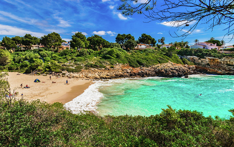 Beautiful island scenery, bay beach of Cala Anguila, Mallorca Spain ...