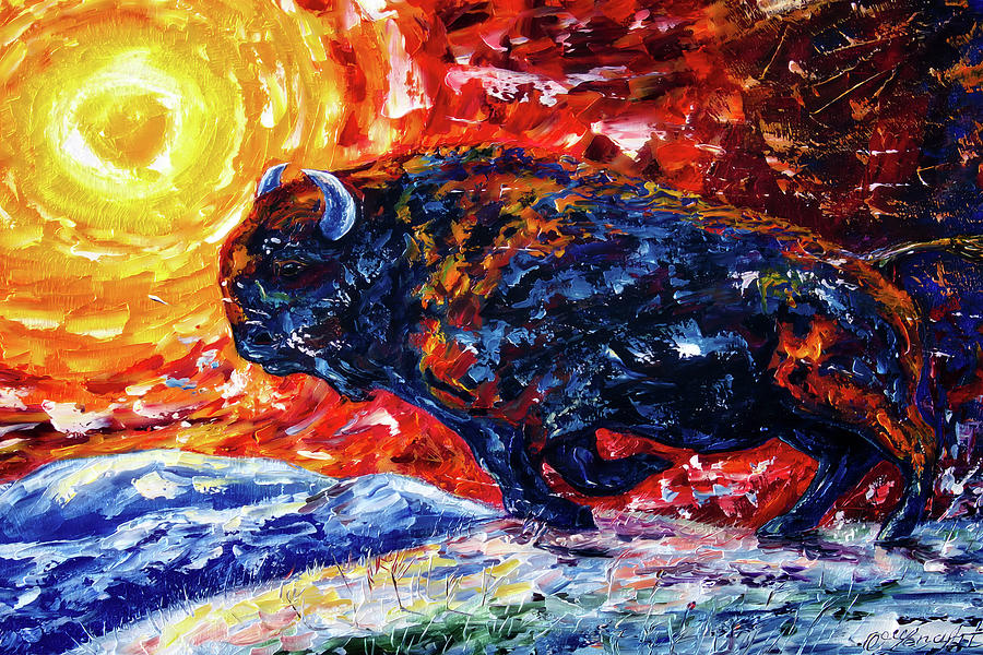 Wild the Storm - American Bison Running  Painting by OLena Art