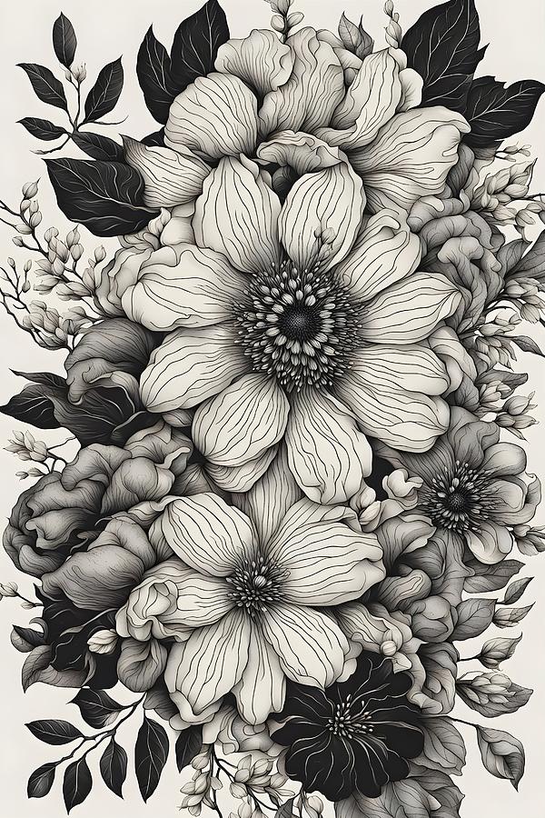 Black and white floral art Drawing by Mihai B - Fine Art America