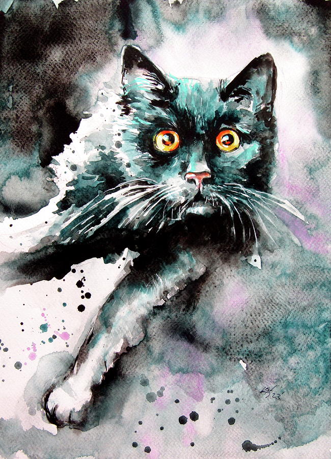 Black cat  #3 Painting by Kovacs Anna Brigitta