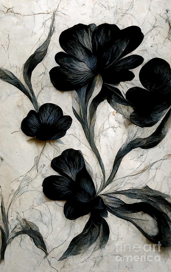 Black Marble Flowers Digital Art By Andreas Thaler Fine Art America