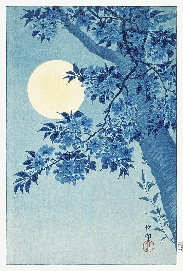 Ohara Koson Painting - Blossoming Cherry on a Moonlit Night #2 by Ohara Koson