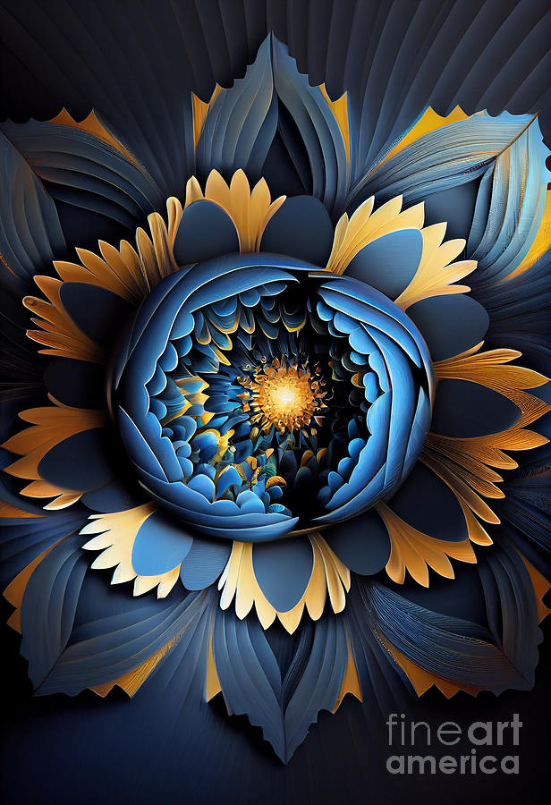 Flower Digital Art - Blue flower geometry #2 by Sabantha