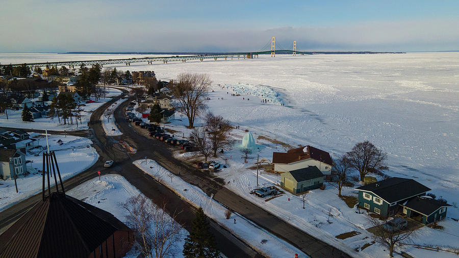 Blue ice in the Straits of Mackinac located in Mackinaw City, Michigan