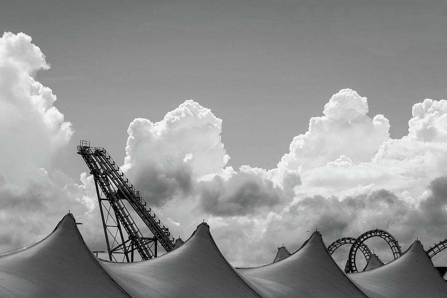 Blue Sky, Clouds, Tents, Roller Coaster Photograph