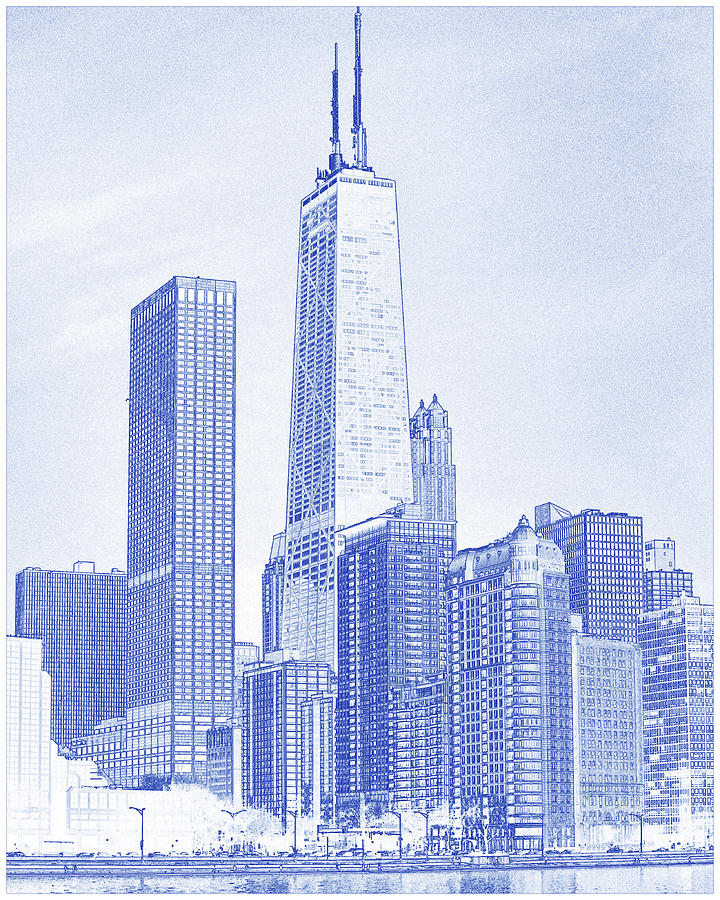 Blueprint Drawing of Landmark Chicago Skyline Painting by Celestial