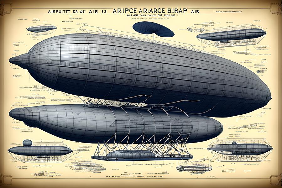 Blueprint of Vintage Airship, Generative AI Illustration Digital Art by ...