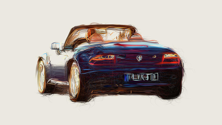BMW Z3 Roadster Car Drawing #2 Digital Art by CarsToon Concept