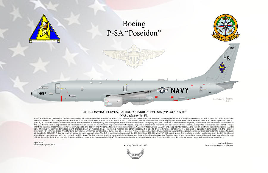 Boeing P-8A Poseidon VP-26 FLAG BACKGROUND Digital Art by Arthur Eggers