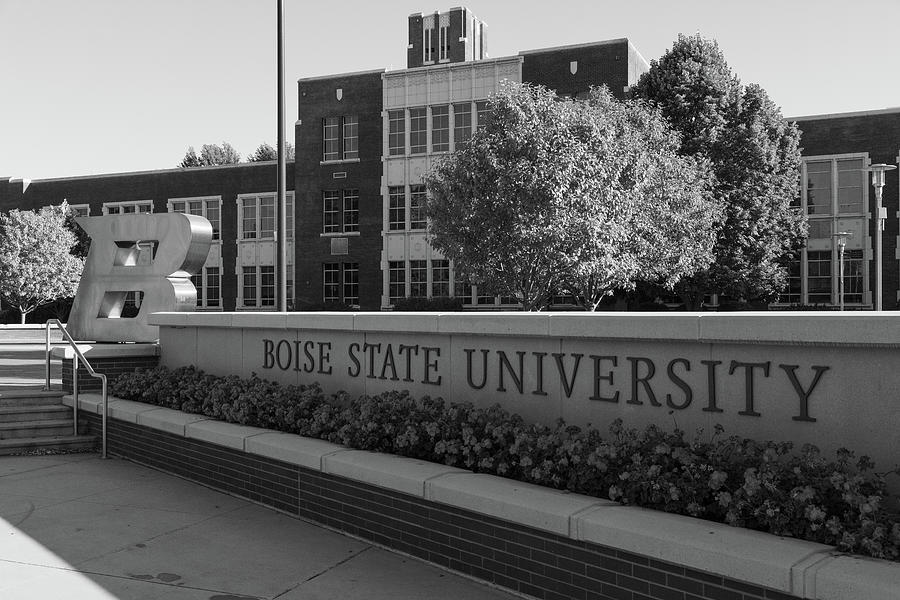 Boise State University sign in black and white #2 Photograph by Eldon McGraw