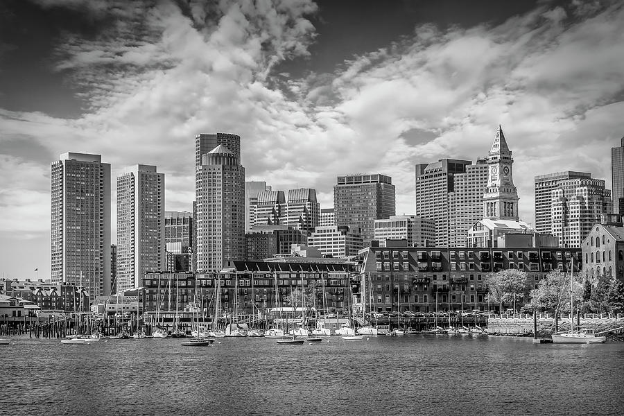 Boston Photograph - BOSTON Skyline North End and Financial District - Monochrome #2 by Melanie Viola