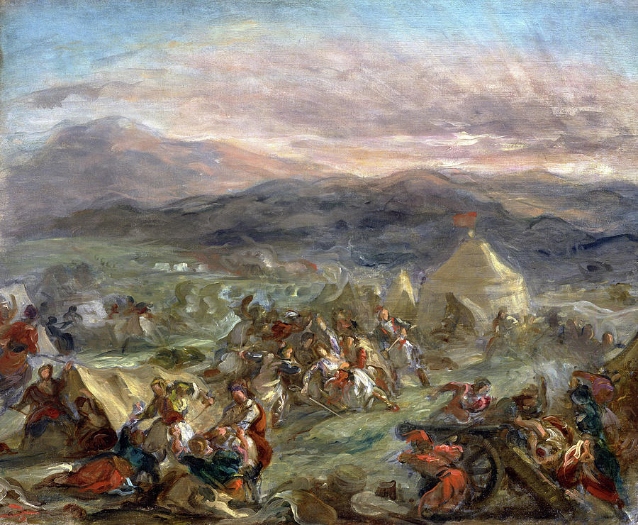 Eugene Delacroix Painting - Botzaris Surprises the Turkish Camp and Falls Fatally Wounded #2 by Eugene Delacroix