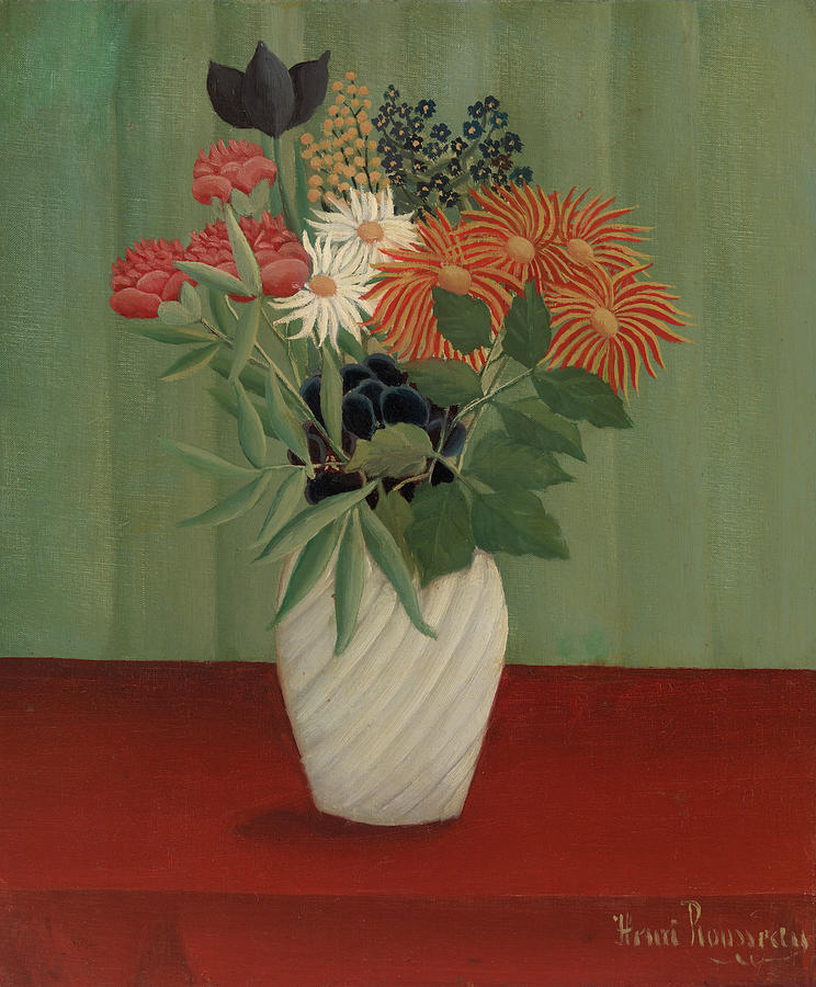 Henri Rousseau Painting - Bouquet of Flowers with China Asters and Tokyos #3 by Henri Rousseau