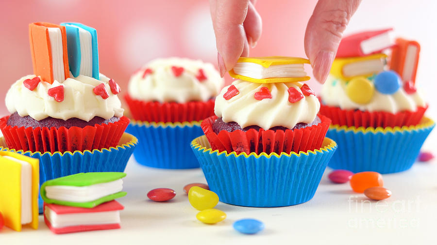 Bright colorful Back to School theme cupcakes. #2 Photograph by Milleflore Images