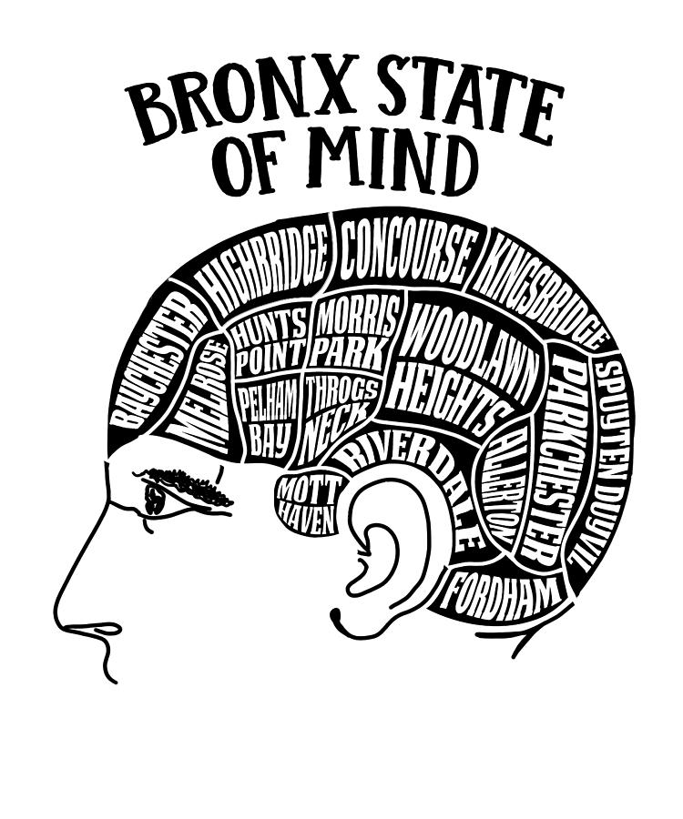 Bronx Digital Art - Bronx New York City Brain Head Design #2 by Lance Gambis Art