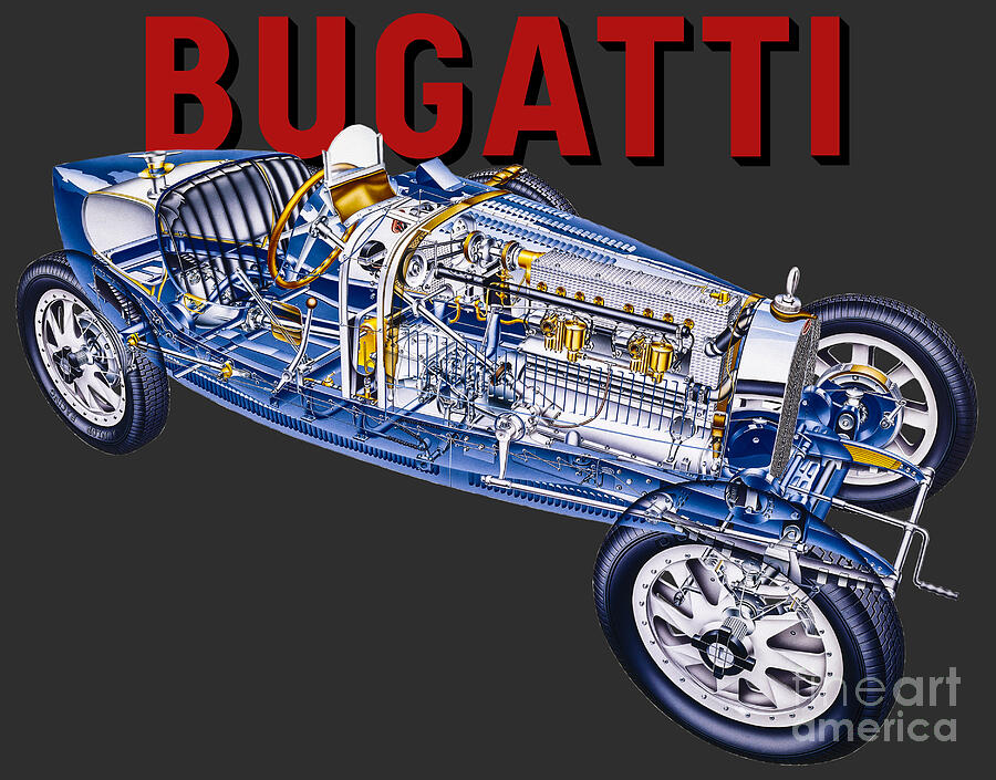 Bugatti Type 35 Grand Prix World Championship. Cutaway automotive art ...