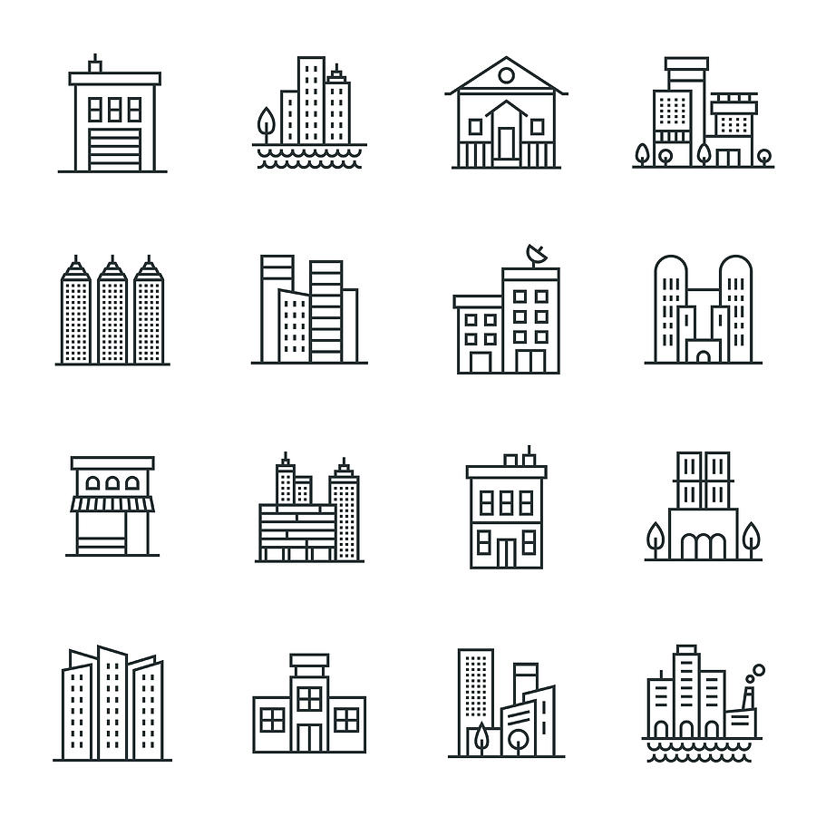 Buildings Icon Set #2 Drawing by Enis Aksoy