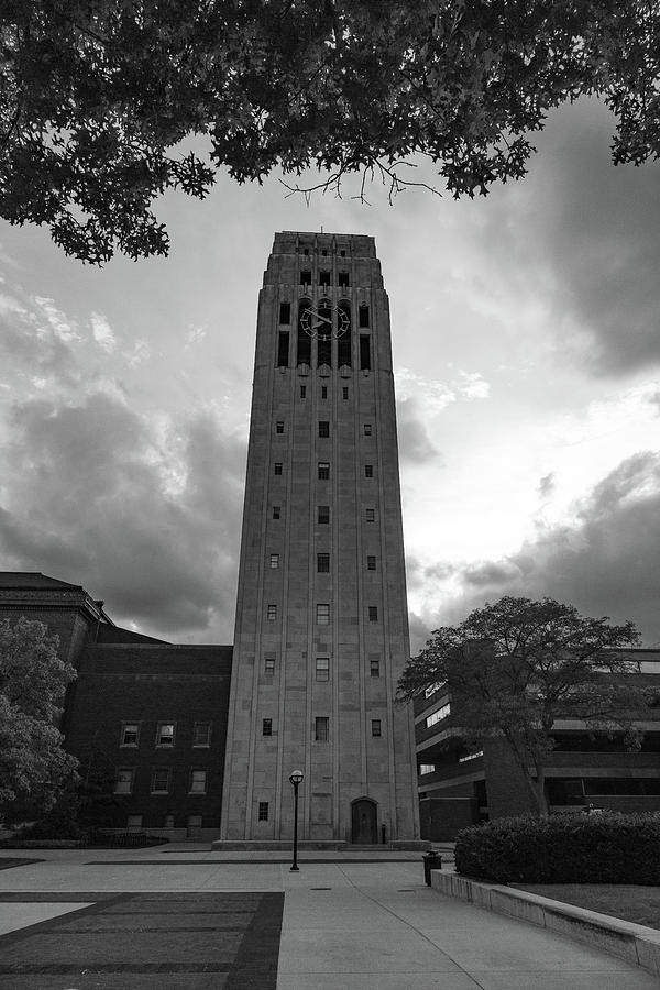 Burton Tower at the University of Michigan in black and white #2 Photograph by Eldon McGraw