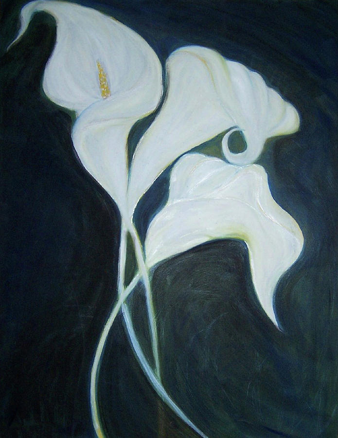 Flower Painting - Calla Lillies at Midnight by Suzanne Reynolds