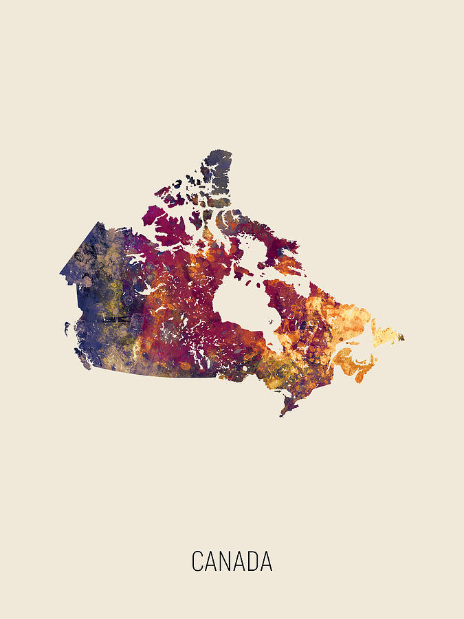Canada Watercolor Map #2 Digital Art by Michael Tompsett