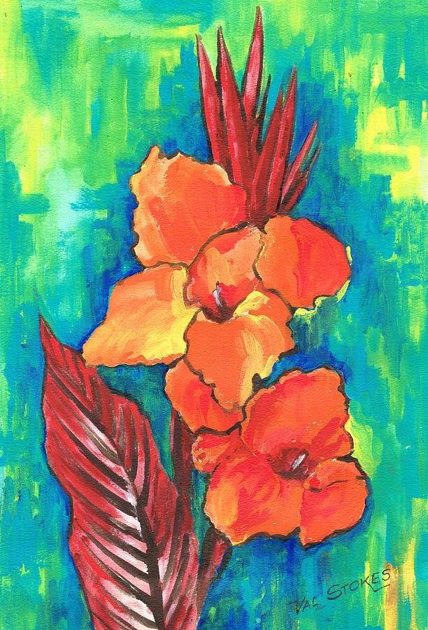 Canna Lillies  #2 Painting by Val Stokes