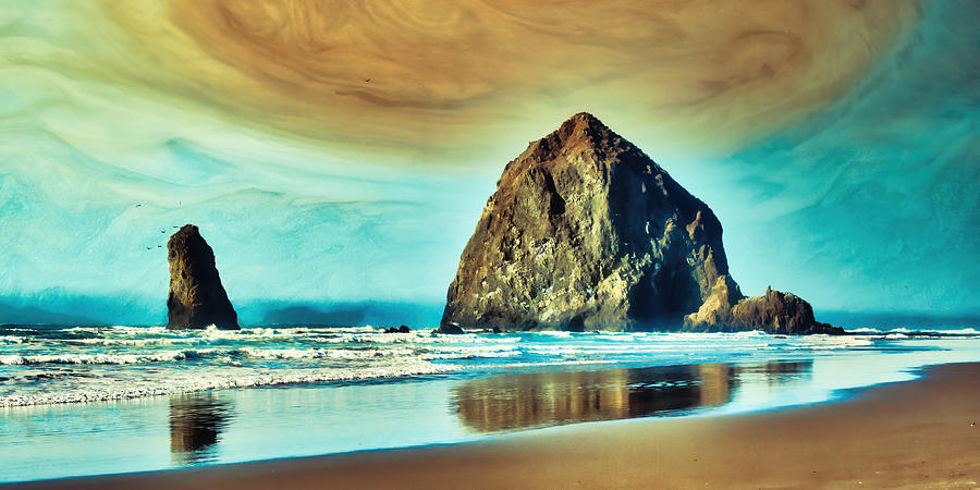 Cannon Beach with Jupiter sky Digital Art by Bruce Block